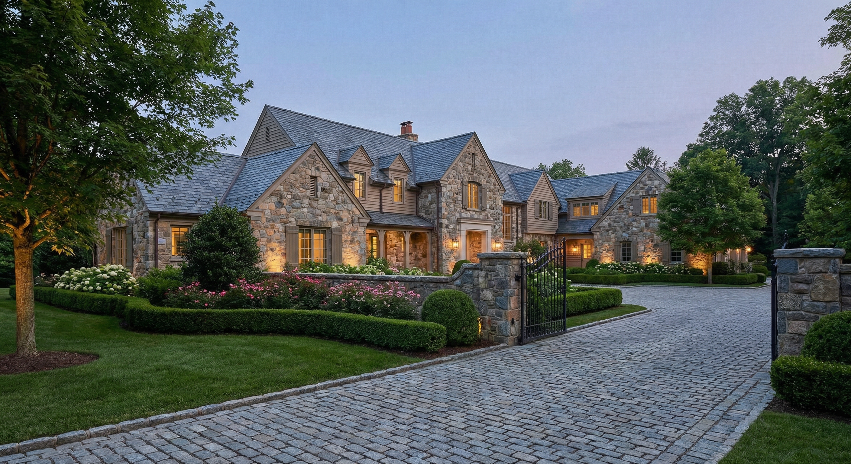 Luxury home with stone driveway
